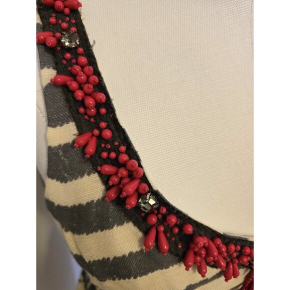 Nanette Lepore Linen & Silk Shift Dress Beaded Floral Brunch Sleeveless Party 0 - Picture 5 of 13